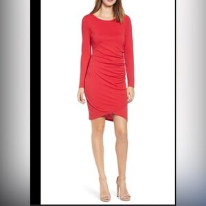 Leith Red Ruched Long Sleeve Bodycon Dress | Nordstrom